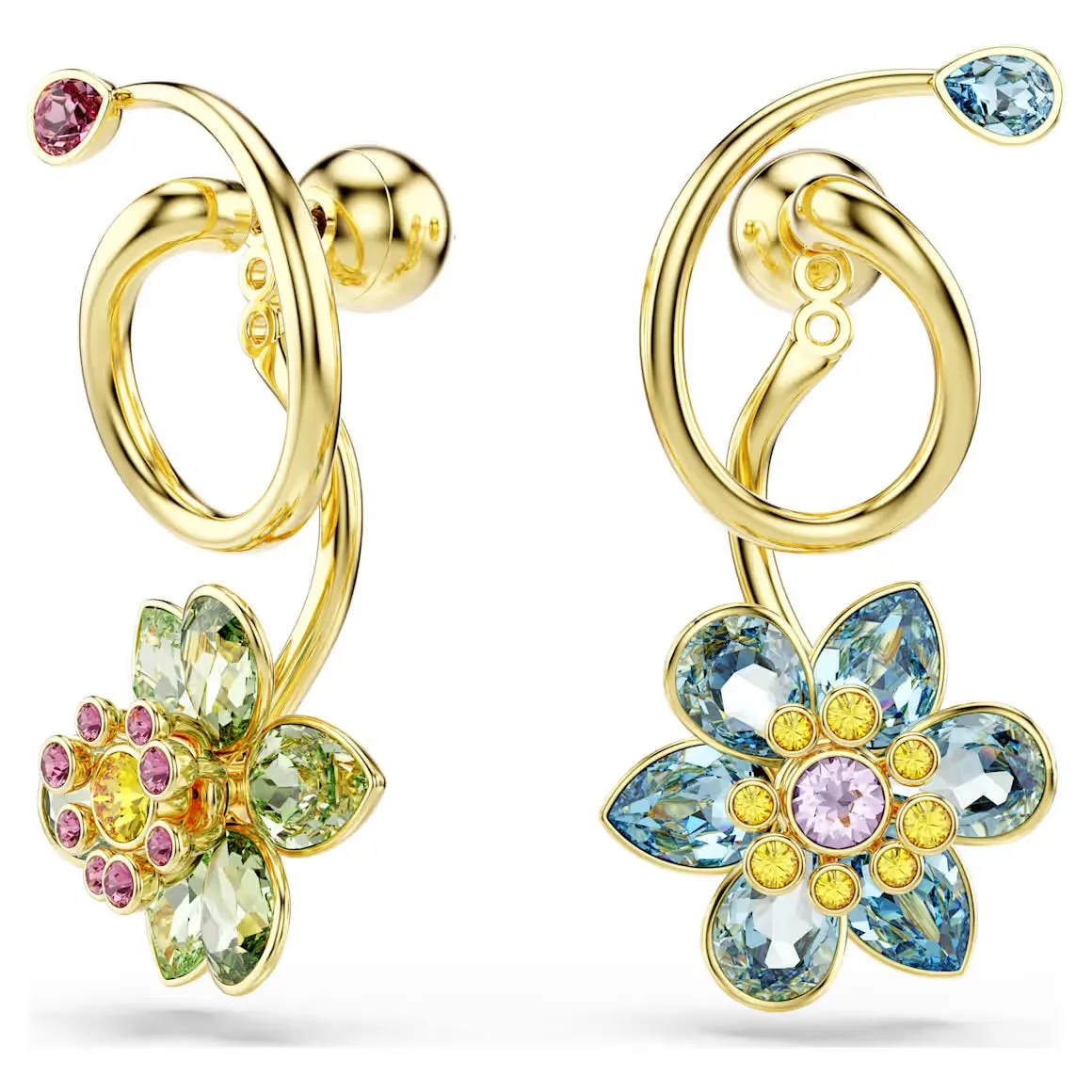 Swarovski Schmuck Idyllische Asymmetrische Mehrfarbige Blume Gemischte Schliffe Goldene Ohrringe