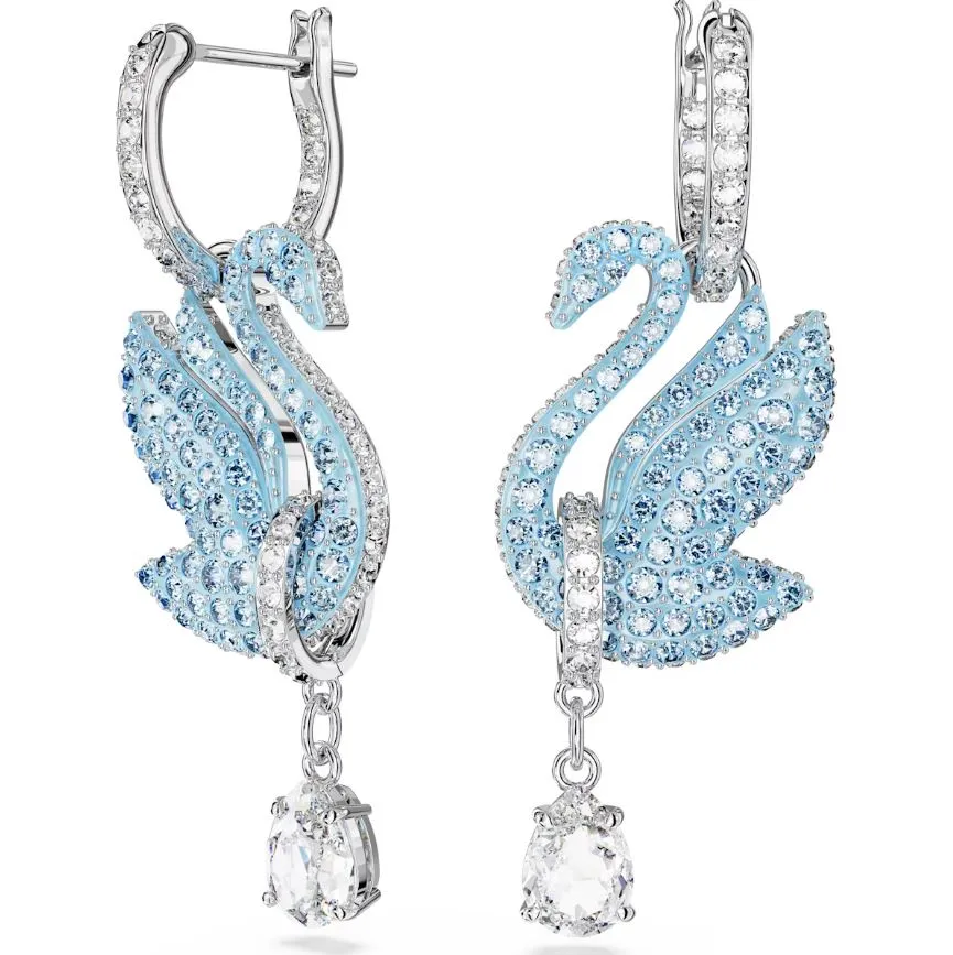 Swarovski Schmuck Swarovski Ikone Schwan Rhodium-beschichtete blaue Kristall Schwan Ohrringe