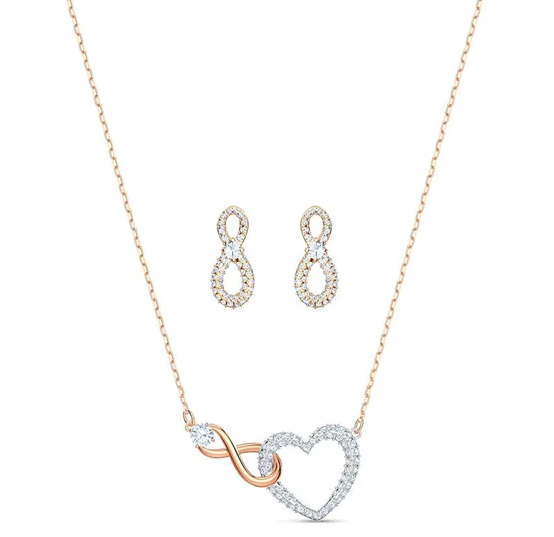 Swarovski Schmuck Swarovski Infinity Herz Kristall Roségold Set