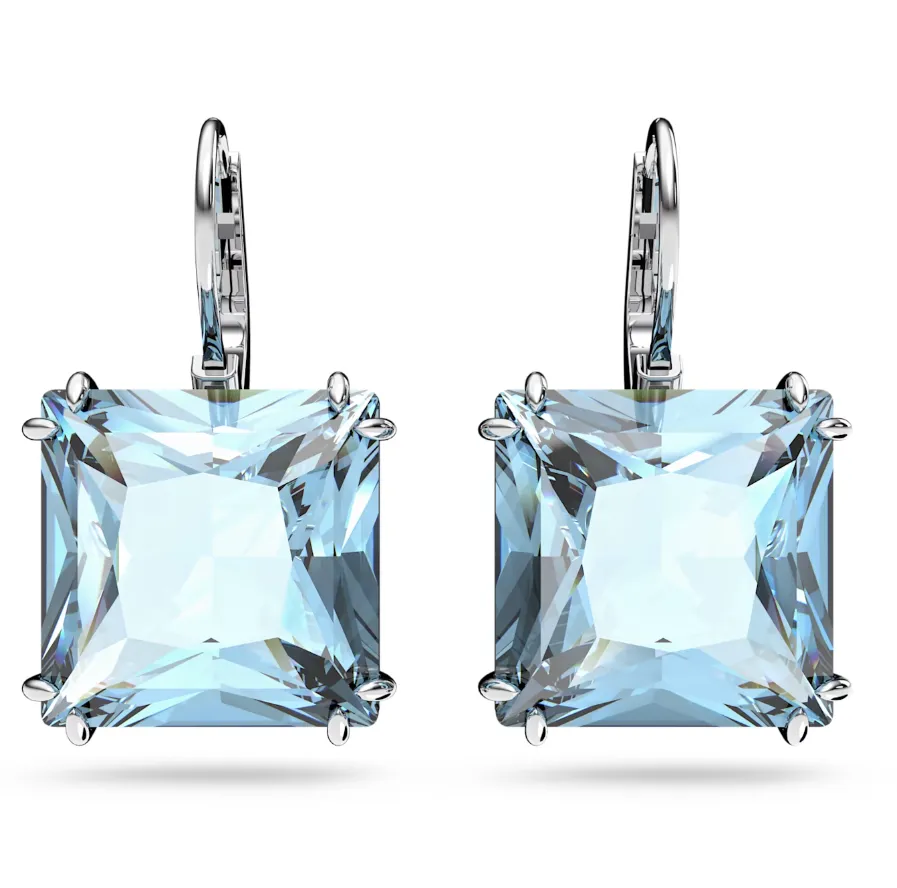 Swarovski Schmuck Swarovski Millenia Rhodium-beschichtete blaue Kristall-Quadrat-Stecker Ohrringe