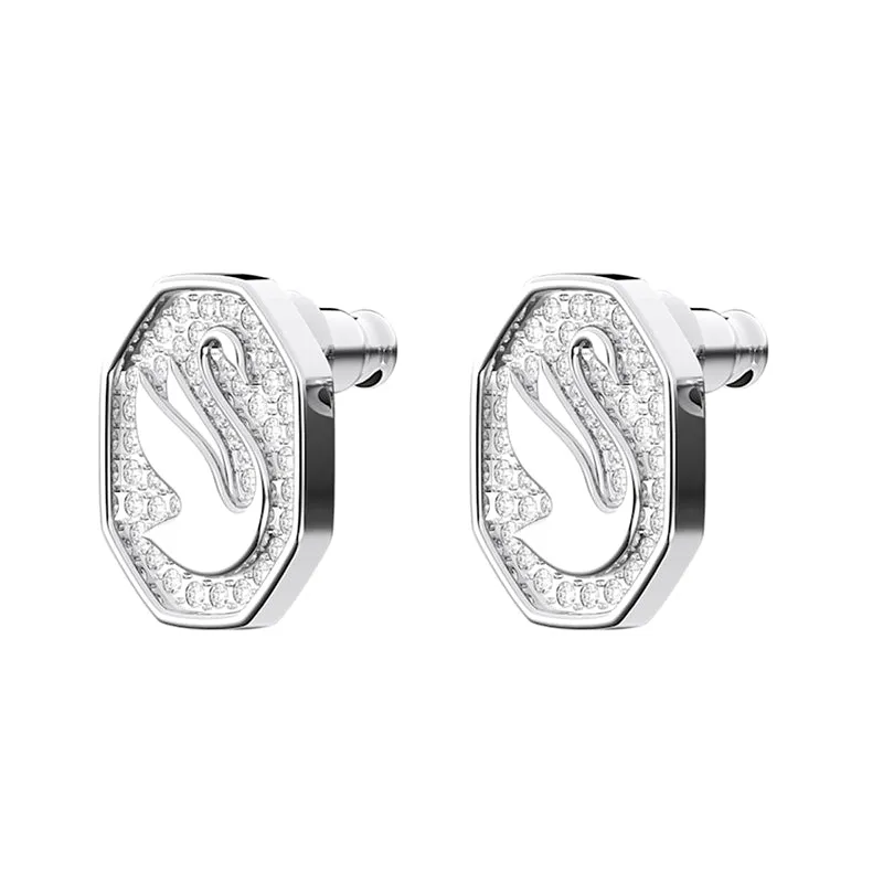 Swarovski Schmuck Swarovski Signum Rhodium-beschichtete weiße Kristall-Schwan Steckerohrringe