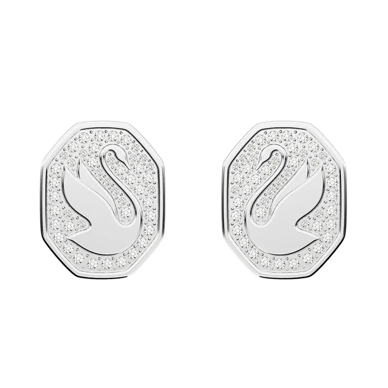 Swarovski Schmuck Swarovski Signum Rhodium-beschichtete weiße Kristall-Schwan Steckerohrringe