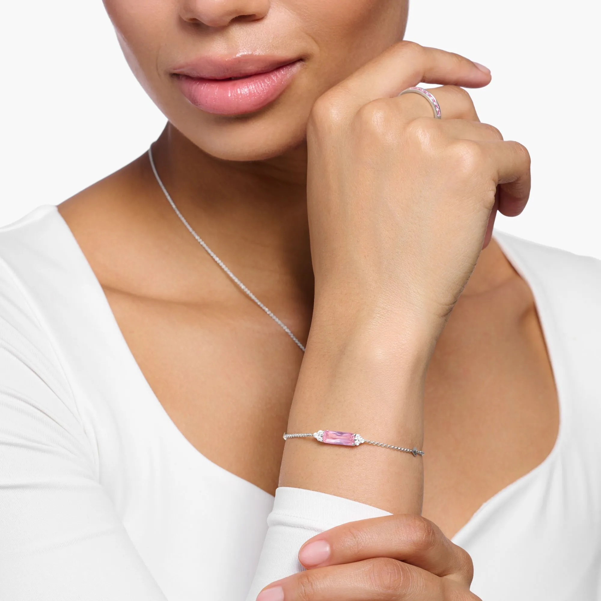Thomas Sabo Schmuck Thomas Sabo Sterling Silber Rosa Weiße Steine Armband