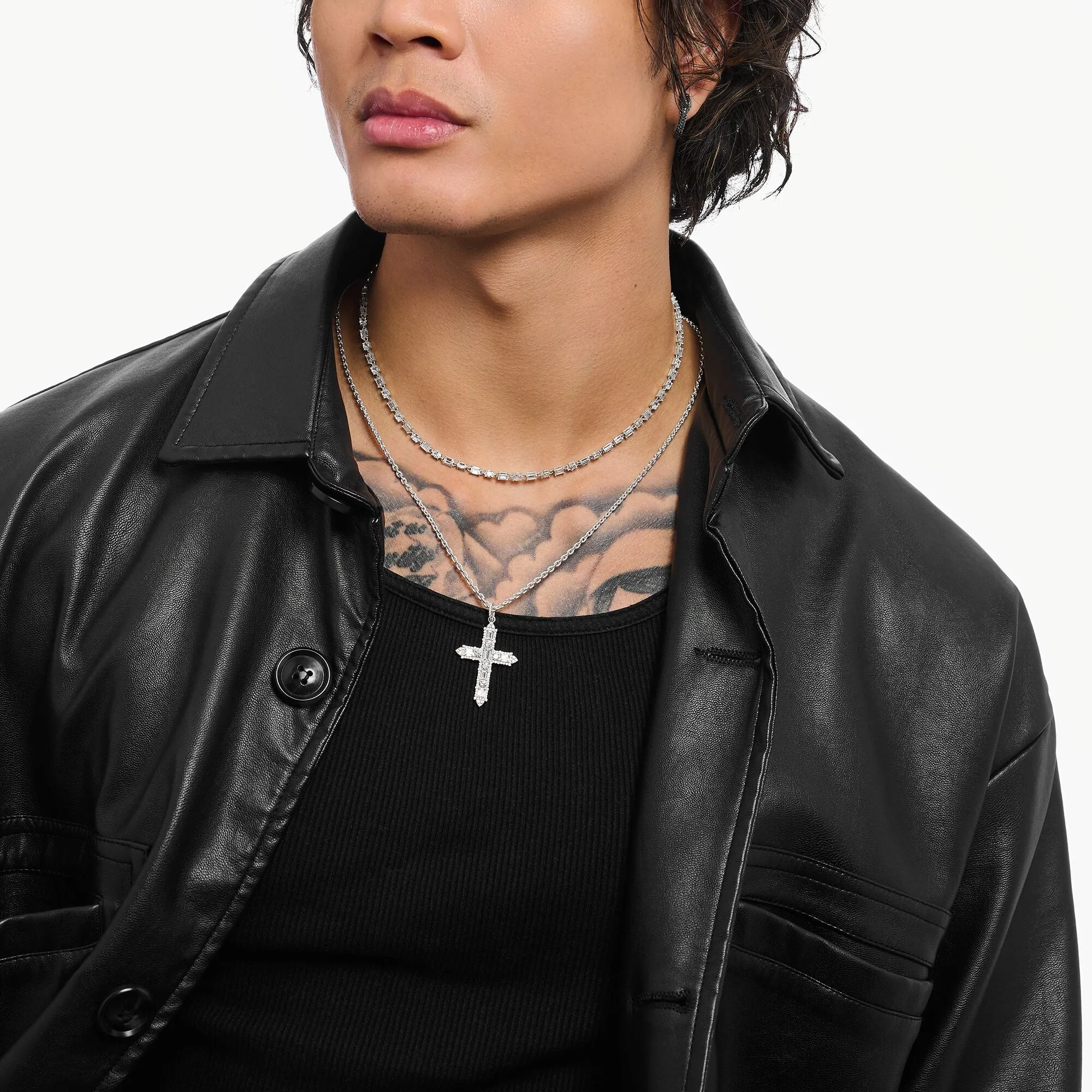 Thomas Sabo Herrenanhänger Schmuck Kreuzanhänger mit weißem Zirkonia