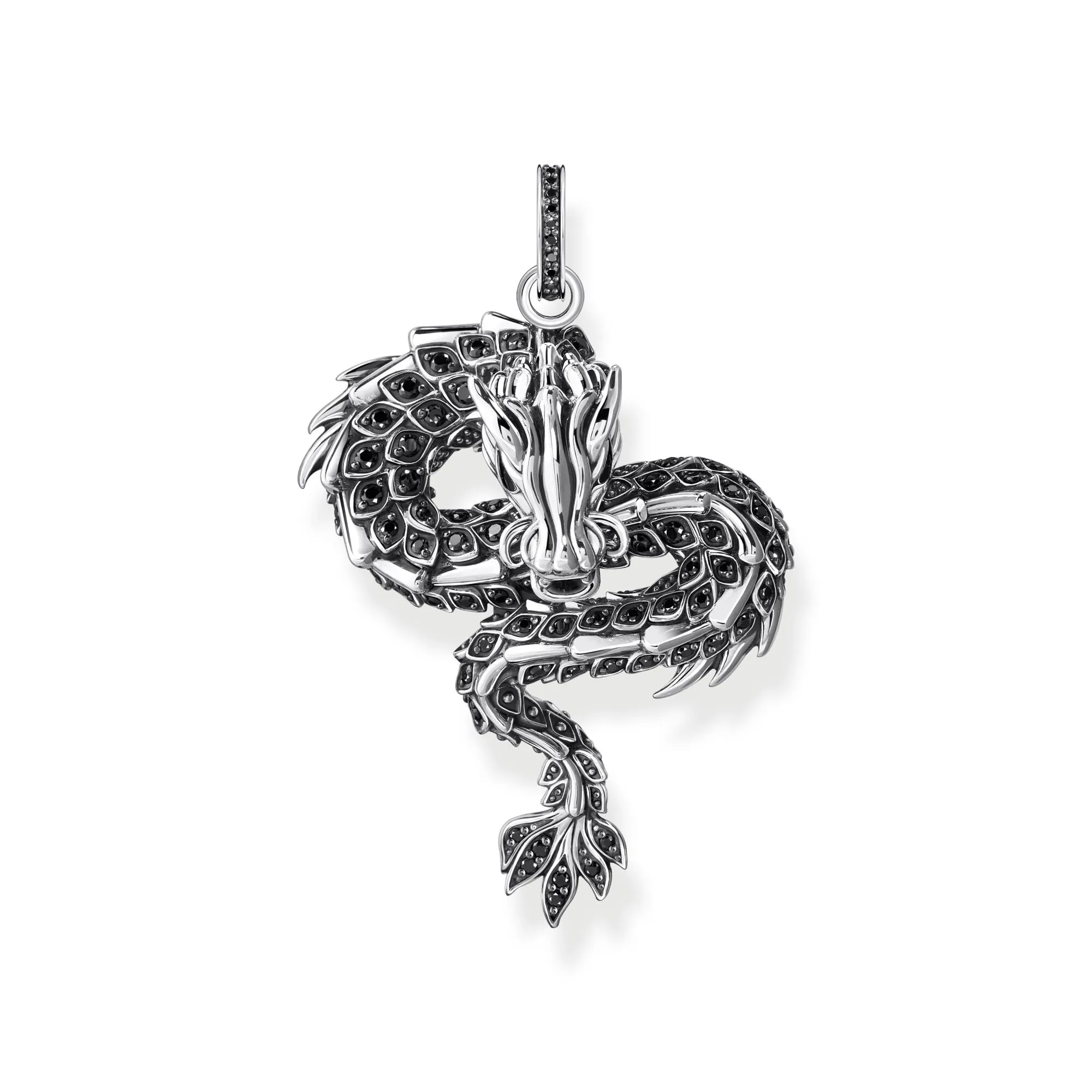Thomas Sabo Herrenanhänger Schmuck Drachenanhänger mit schwarzem Zirkonia & Kaltemaille