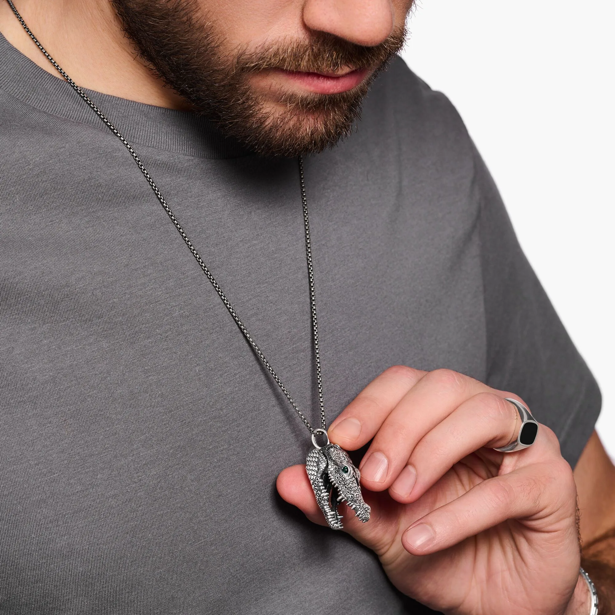 Thomas Sabo Herren Anhänger Schmuck Anhänger Krokodil-Kopf mit Steinen silber geschwärzt