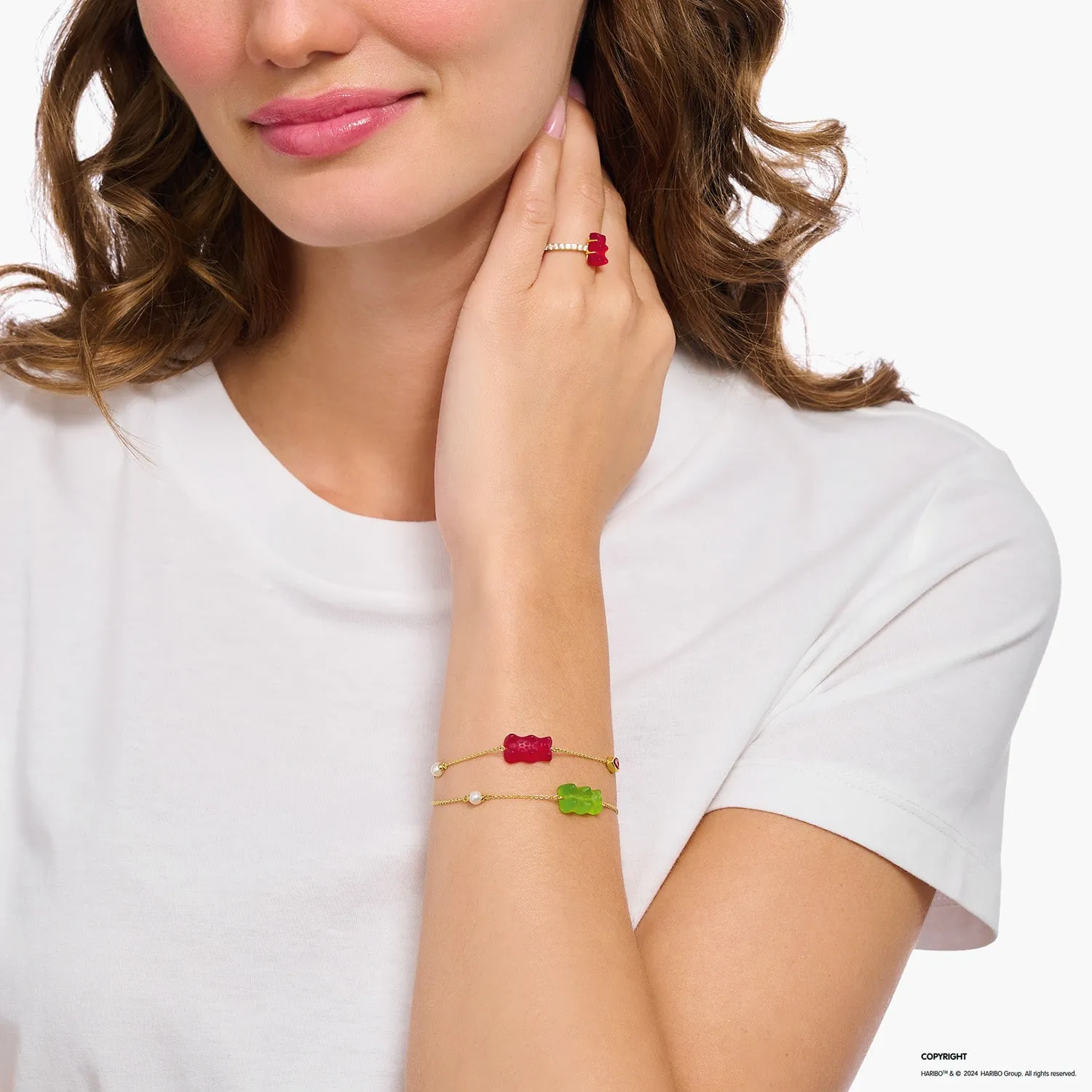 Thomas Sabo Silberschmuck Thomas Sabo vergoldetes Sterling Silber Haribo Apfelgrün Bär 16-19cm Armband