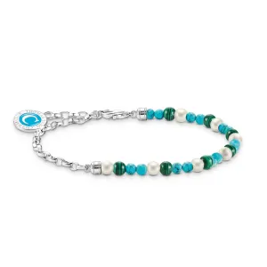 Thomas Sabo Silberschmuck Thomas Sabo Sterling Silber Türkis, Malachit, Perlen Armband 16-19cm