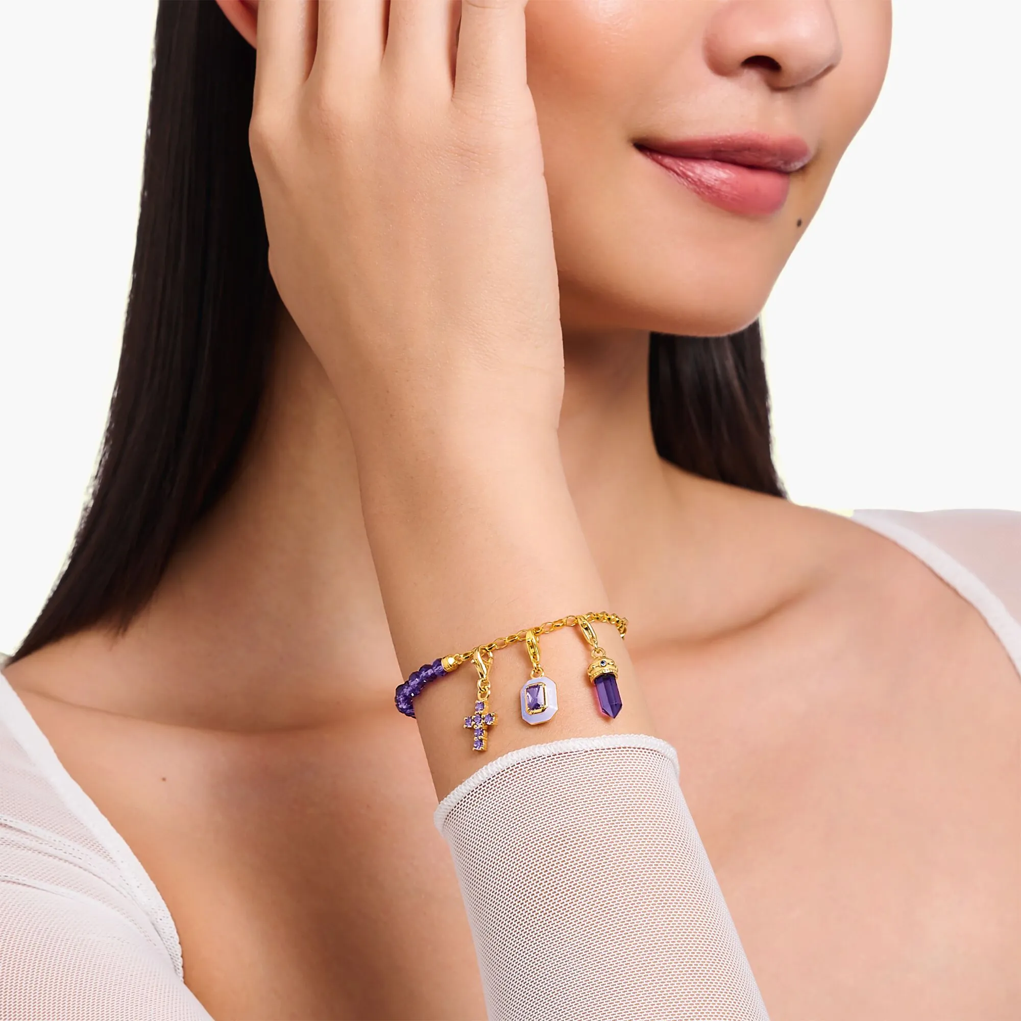 Thomas Sabo Damenarmband Gold Member Charm-Armband mit violetten Perlen