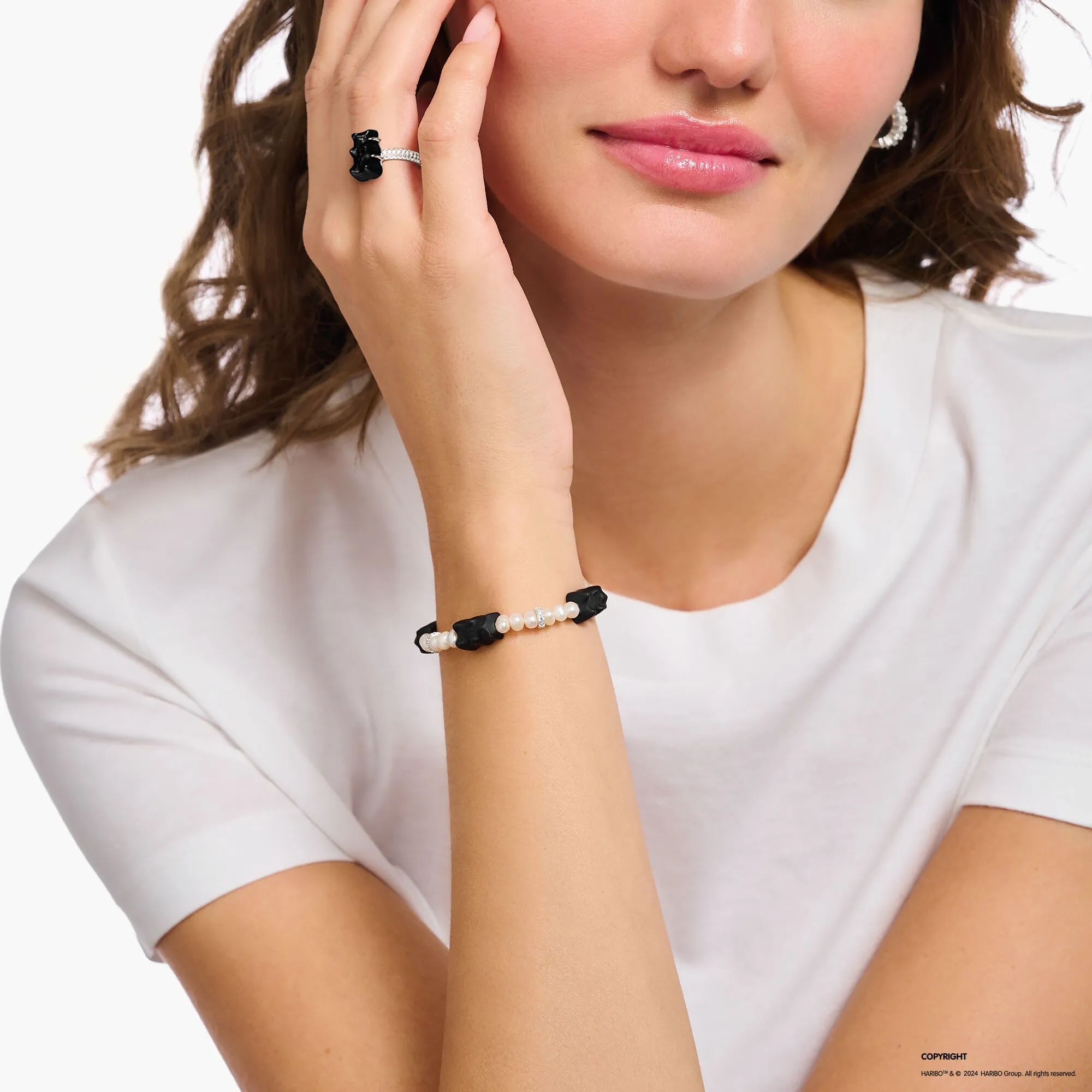 Thomas Sabo Damenarmbänder Perlenarmband mit schwarzen Goldbären