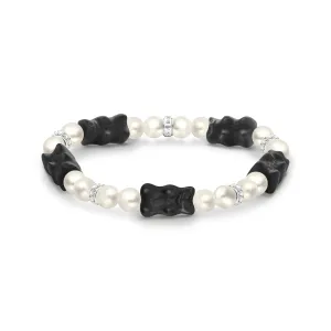Thomas Sabo Damenarmbänder Perlenarmband mit schwarzen Goldbären