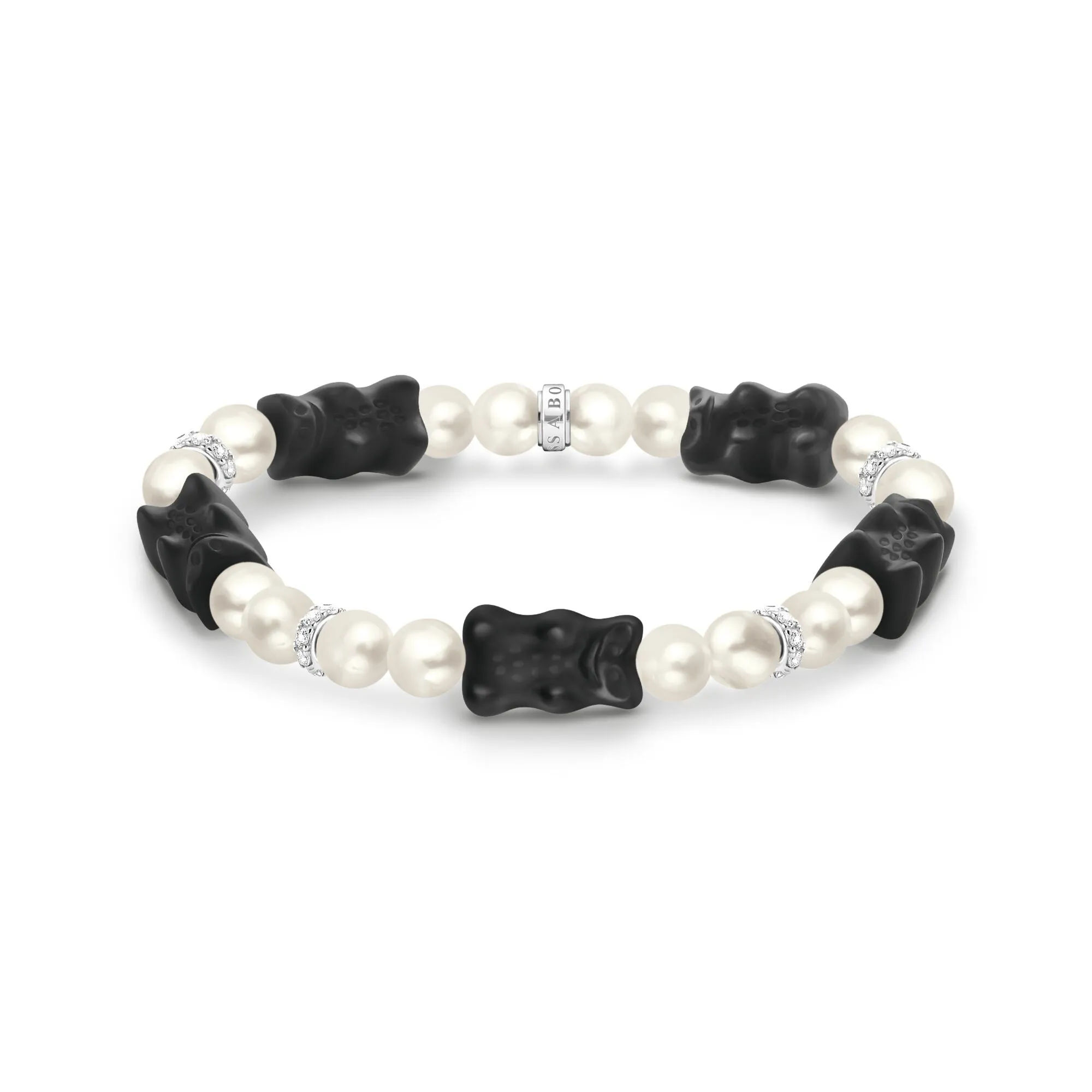 Thomas Sabo Damenarmbänder Perlenarmband mit schwarzen Goldbären