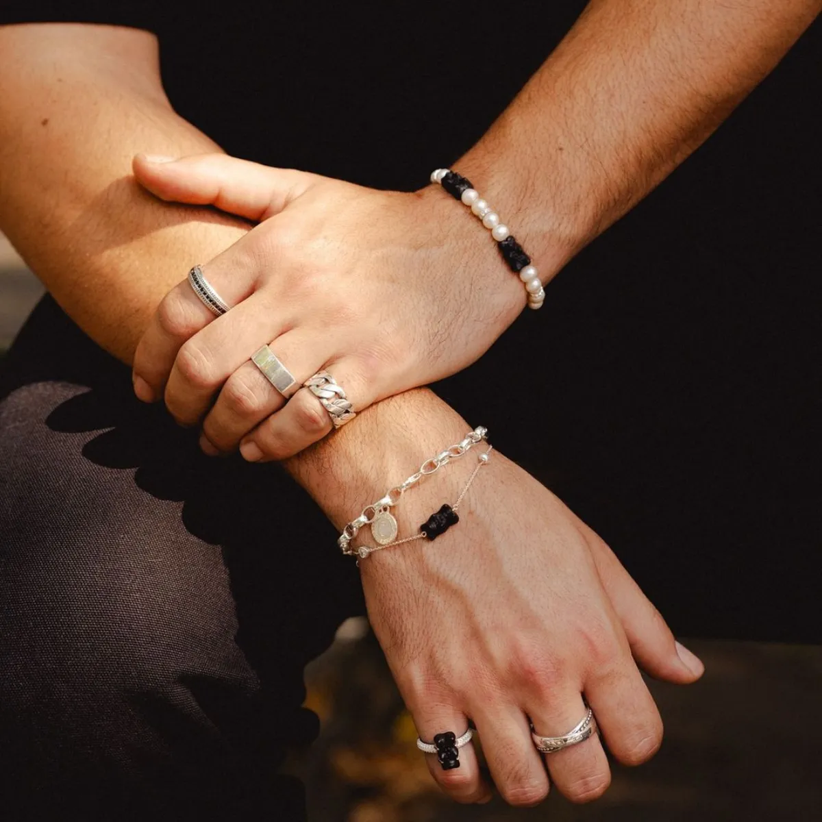 Thomas Sabo Damenarmbänder Perlenarmband mit schwarzen Goldbären