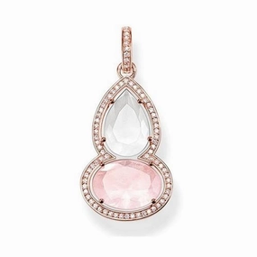 Thomas Sabo 18ct Rose Gold Plated Silver Milky & Rose Quartz Maharani Double Pendant PE697-702-9
