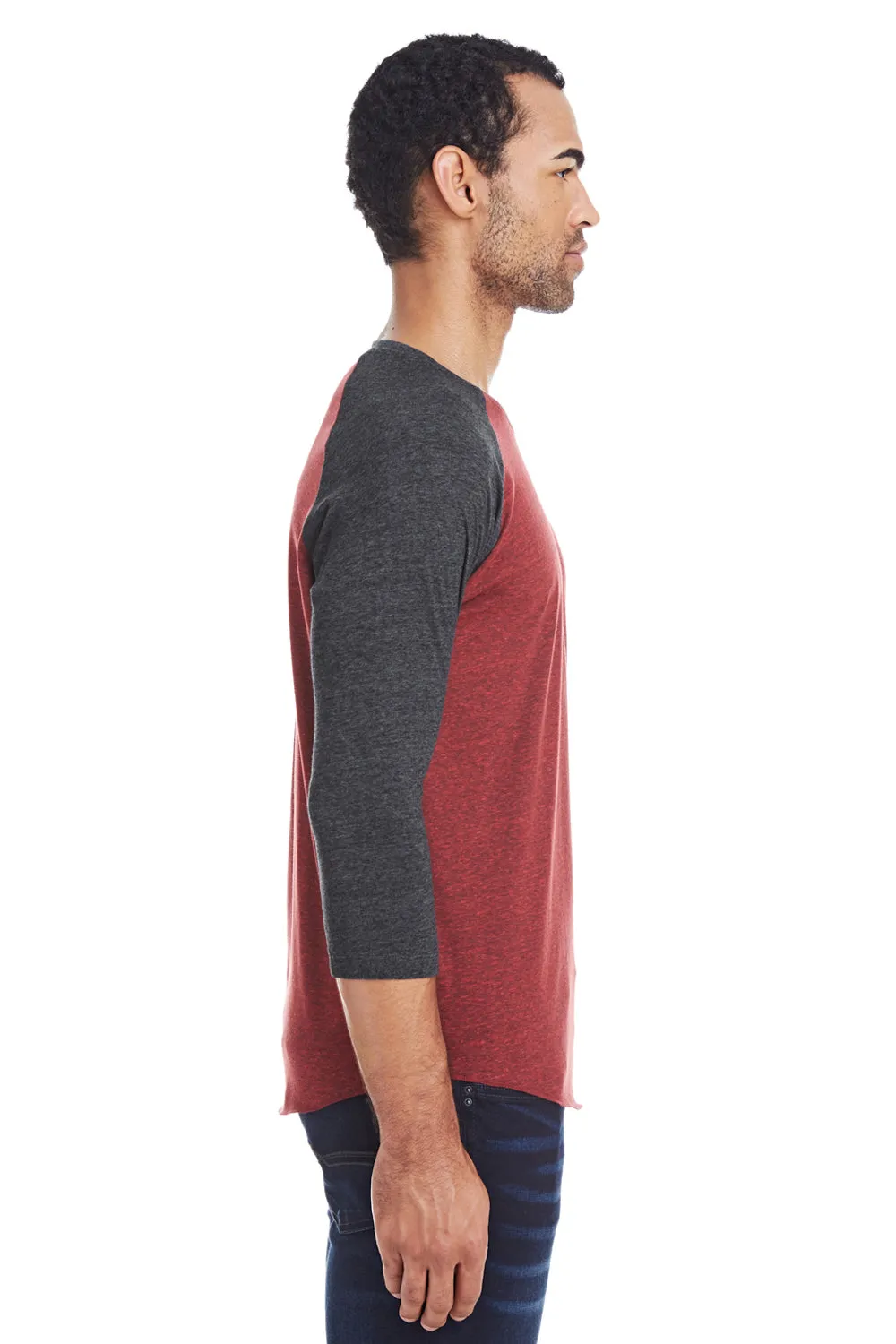 Threadfast Apparel Herren T-Shirt mit 3/4-Arm und Rundhalsausschnitt - Kardinalrot/Schwarz Kleidung Threadfast-Apparel