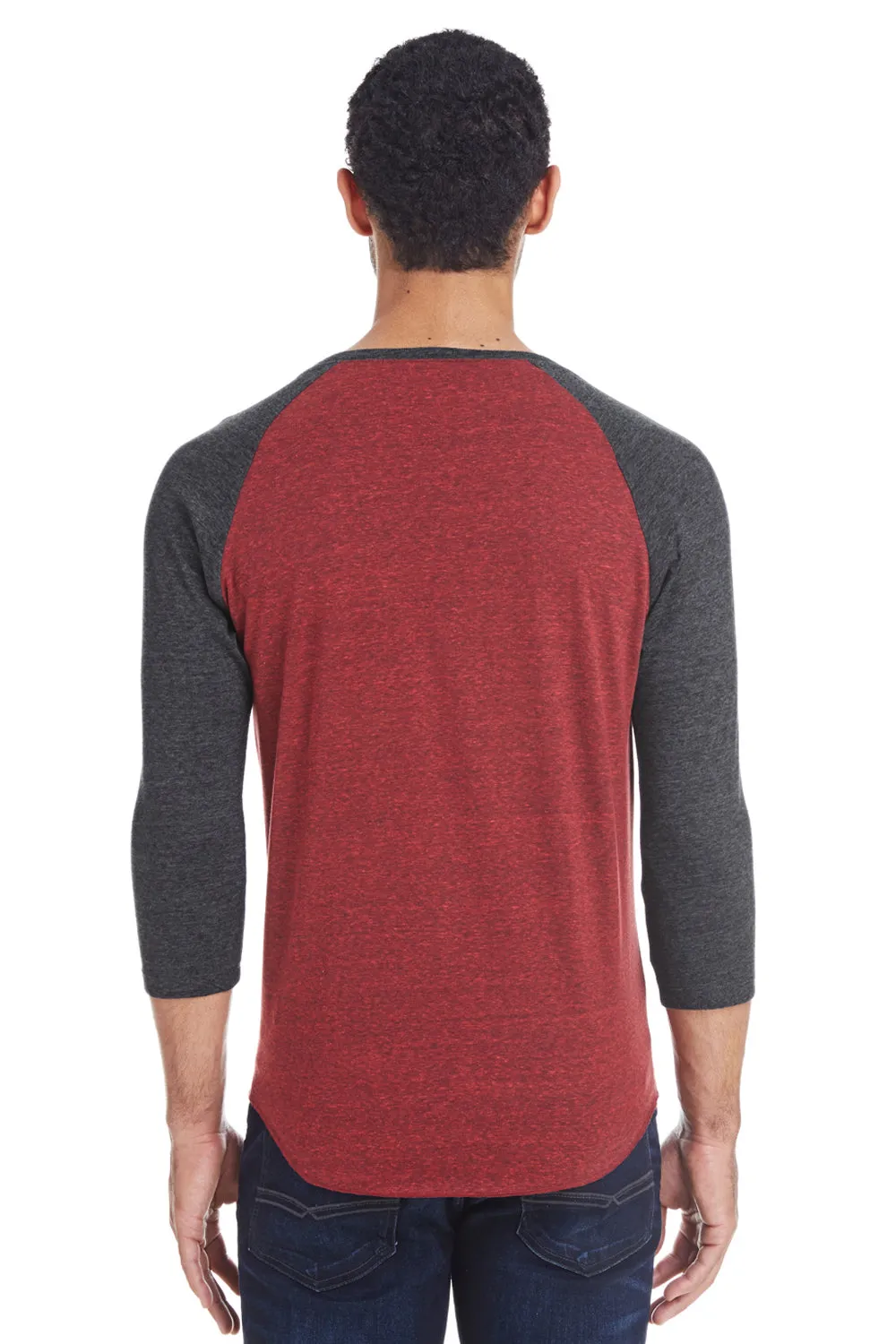 Threadfast Apparel Herren T-Shirt mit 3/4-Arm und Rundhalsausschnitt - Kardinalrot/Schwarz Kleidung Threadfast-Apparel