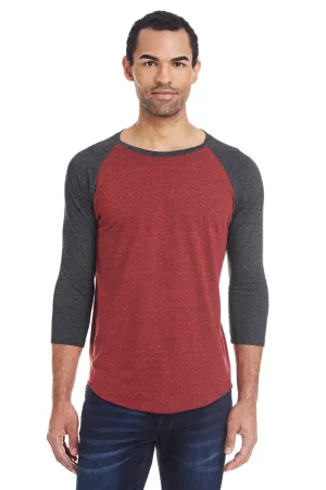 Threadfast Apparel Herren T-Shirt mit 3/4-Arm und Rundhalsausschnitt - Kardinalrot/Schwarz Kleidung Threadfast-Apparel