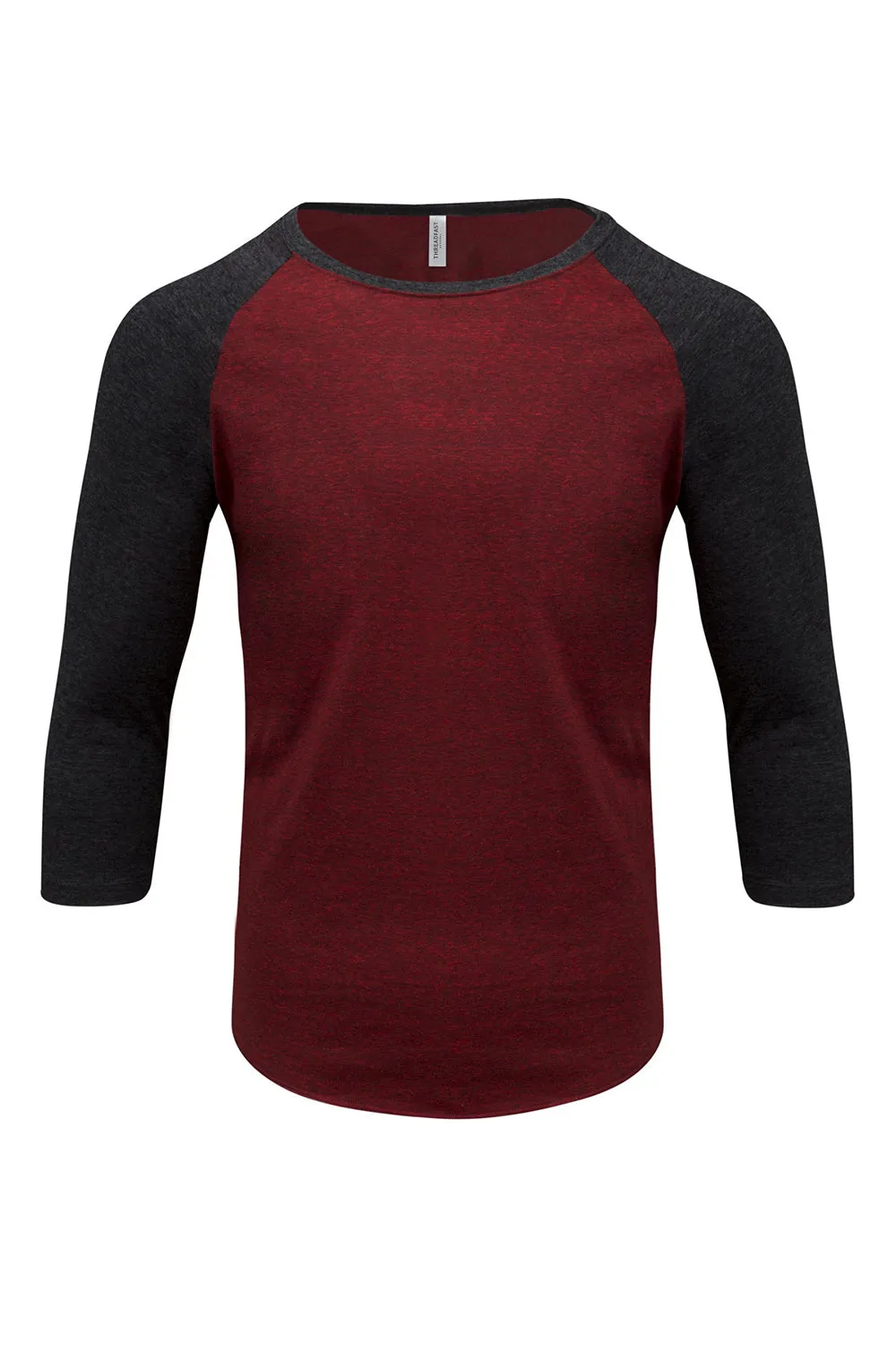 Threadfast Apparel Herren T-Shirt mit 3/4-Arm und Rundhalsausschnitt - Kardinalrot/Schwarz Kleidung Threadfast-Apparel