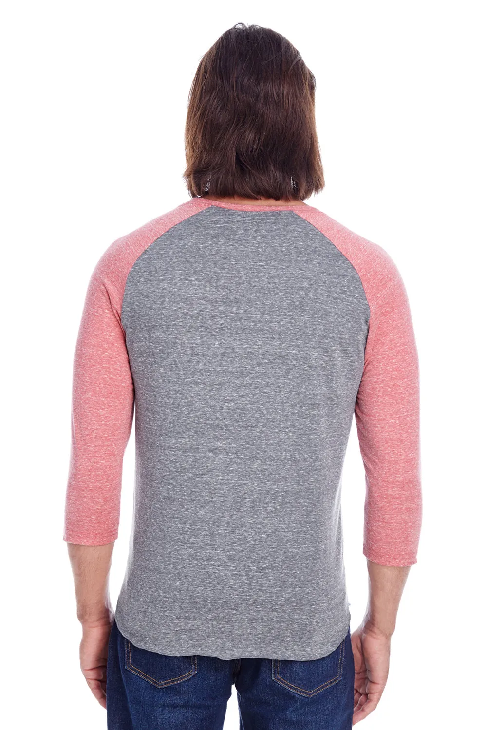 Threadfast Apparel Herren T-Shirt mit 3/4-Ärmel und Rundhalsausschnitt - Grau/Rot Bekleidung Threadfast-Apparel