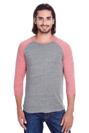 Threadfast Apparel Herren T-Shirt mit 3/4-Ärmel und Rundhalsausschnitt - Grau/Rot Bekleidung Threadfast-Apparel
