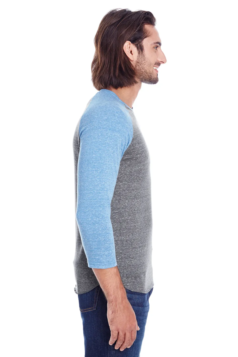 Threadfast Apparel Herren T-Shirt mit 3/4-Arm und Rundhalsausschnitt - Grau/Königsblau Kleidung Threadfast-Apparel