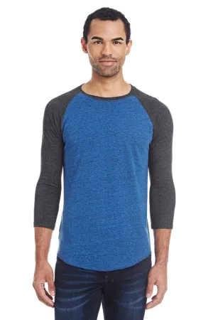 Threadfast Apparel Herren T-Shirt mit 3/4-Arm und Rundhalsausschnitt - Royalblau/Schwarz Kleidung Threadfast-Apparel