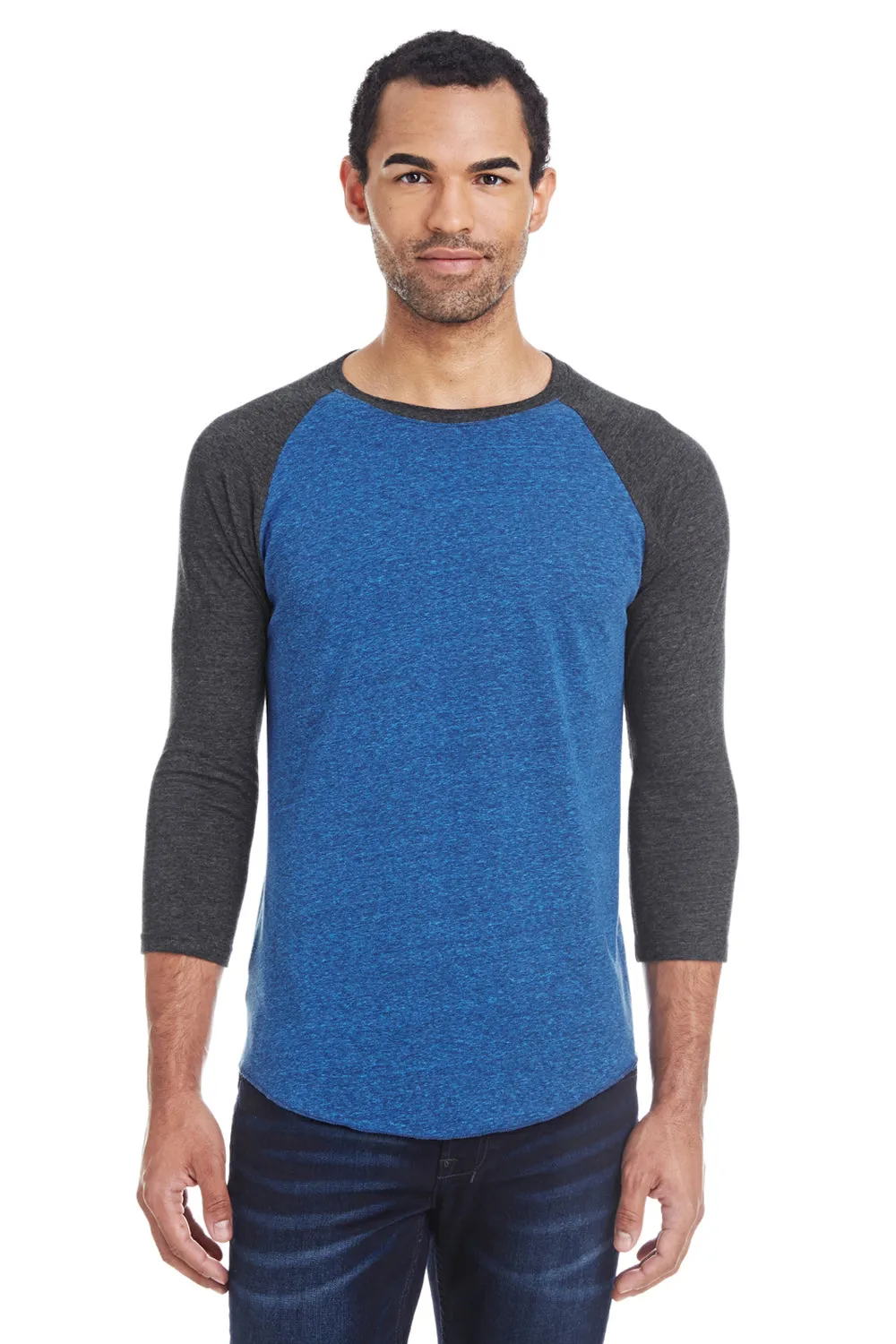 Threadfast Apparel Herren T-Shirt mit 3/4-Arm und Rundhalsausschnitt - Royalblau/Schwarz Kleidung Threadfast-Apparel
