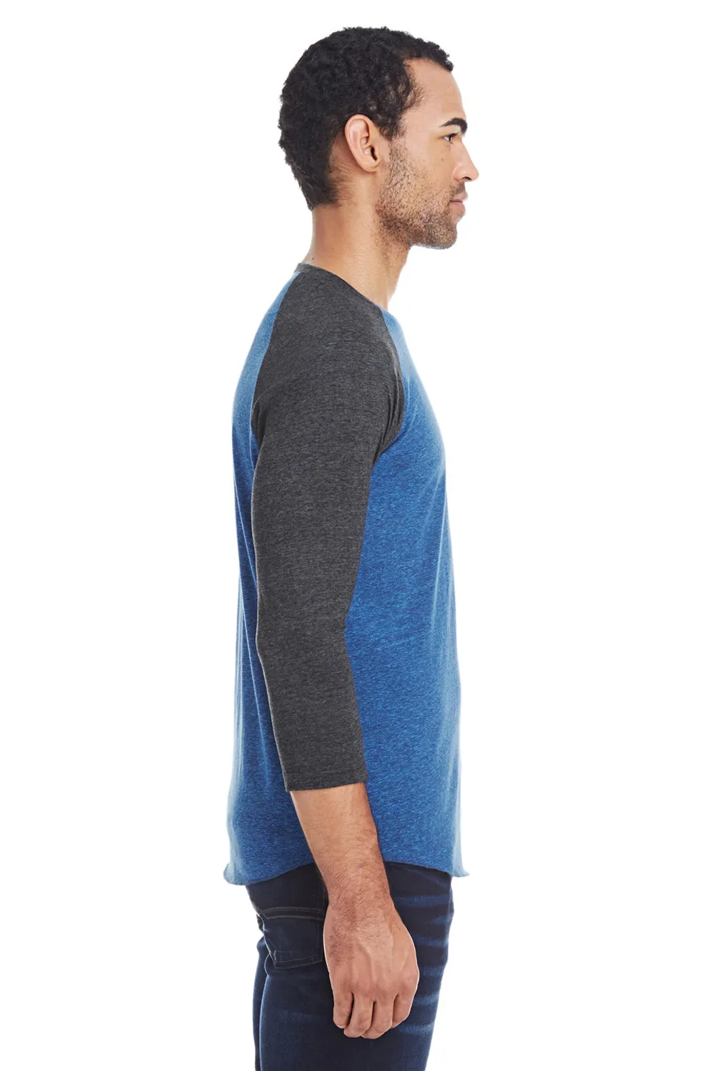 Threadfast Apparel Herren T-Shirt mit 3/4-Arm und Rundhalsausschnitt - Royalblau/Schwarz Kleidung Threadfast-Apparel