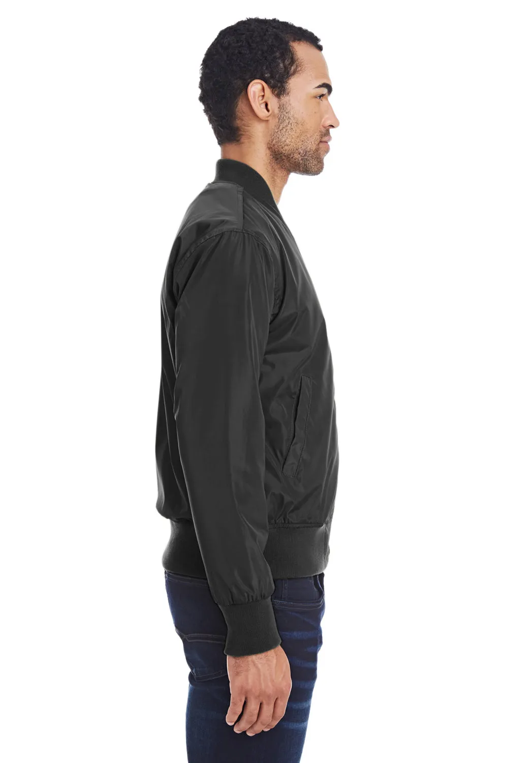 Threadfast Apparel Herren Bomberjacke mit durchgehendem Reißverschluss - Schwarz