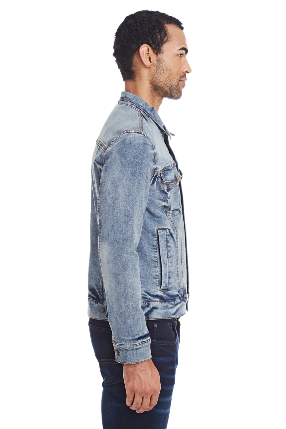 Threadfast Apparel Herren-Denimjacke mit Knopfleiste - Hellblau