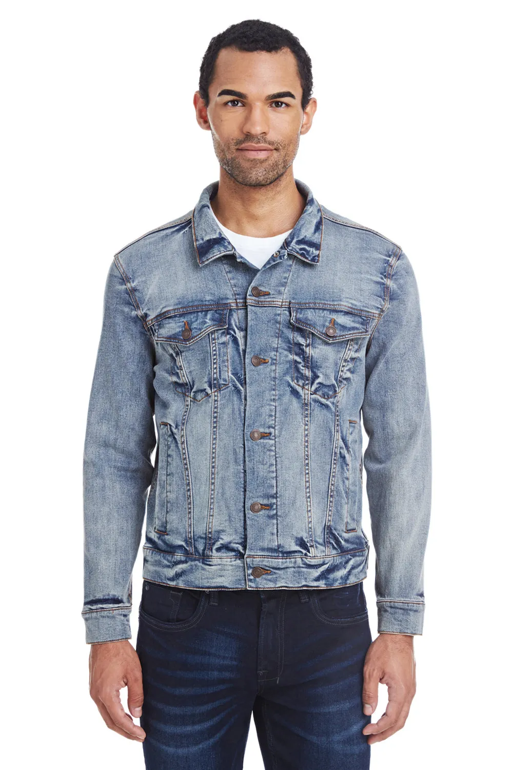 Threadfast Apparel Herren-Denimjacke mit Knopfleiste - Hellblau