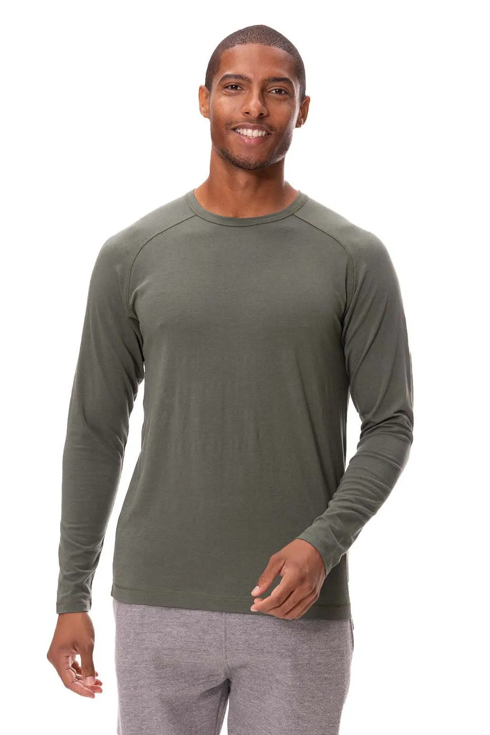 Threadfast Apparel Herren Impact Langarm Rundhals T-Shirt - Armee Grün Kleidung Threadfast-Apparel