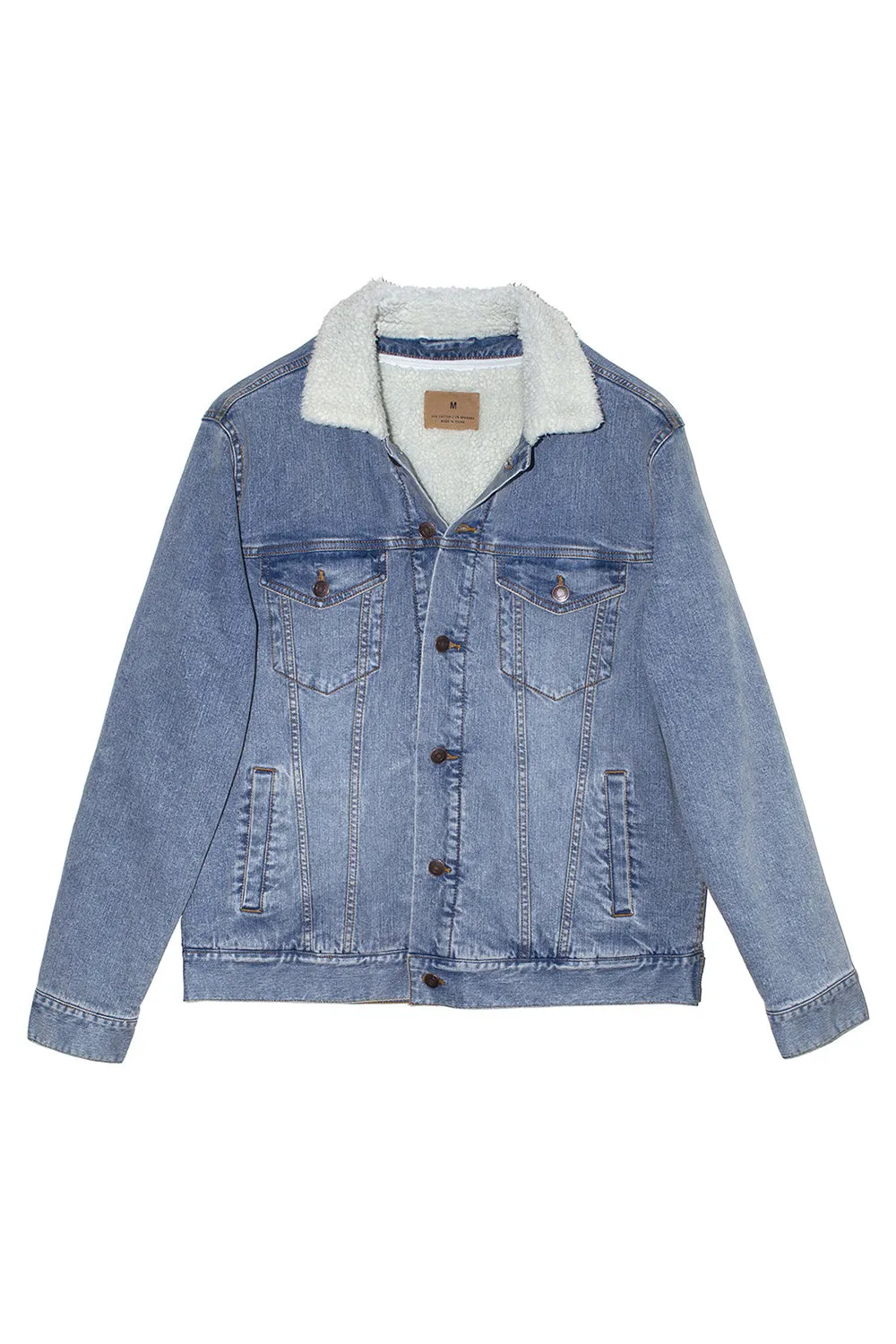 Threadfast Apparel Herren Denimjacke mit Sherpa-Futter und Knopfleiste - Hellblau