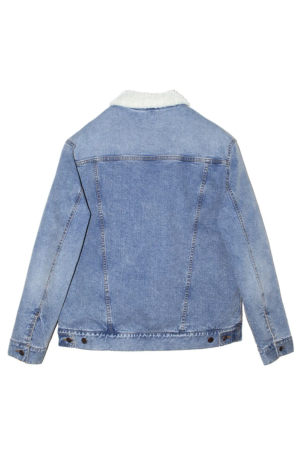 Threadfast Apparel Herren Denimjacke mit Sherpa-Futter und Knopfleiste - Hellblau