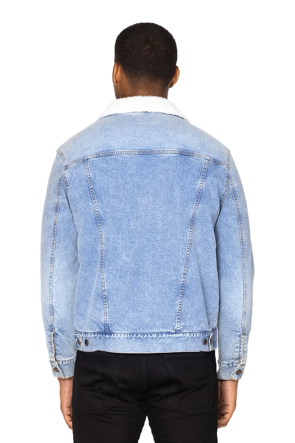 Threadfast Apparel Herren Denimjacke mit Sherpa-Futter und Knopfleiste - Hellblau