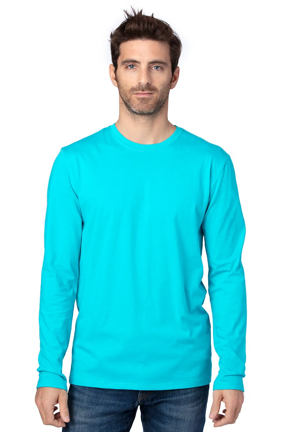 Threadfast Apparel Herren Ultimate Langarm Rundhals T-Shirt - Pazifik Blau Kleidung Threadfast-Apparel