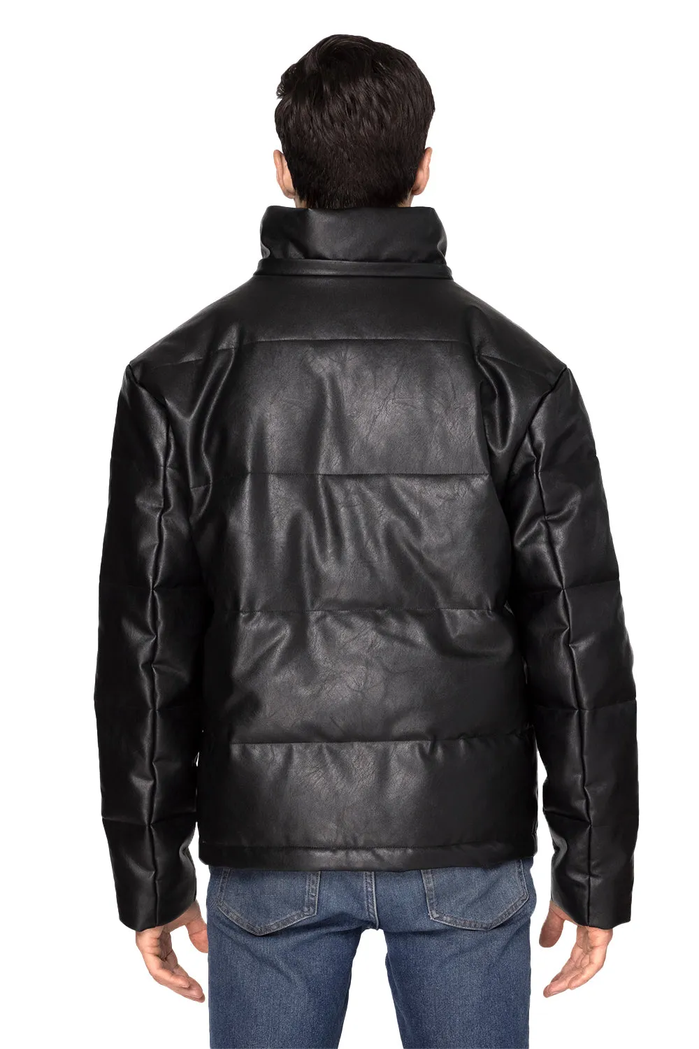 Threadfast Apparel Herren Vegan Leder Full Zip Kapuzen Steppjacke - Schwarz Bekleidung Threadfast-Apparel