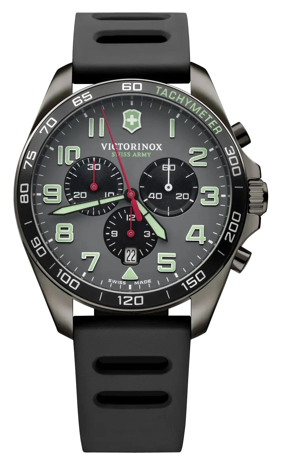 Victorinox Swiss Army FieldForce Sport Chronograph Schwarz Edelstahl Graues Zifferblatt Schwarzes Gummiband Datum Quarz Herrenuhr 241891 Victorinox Swiss Army Uhren