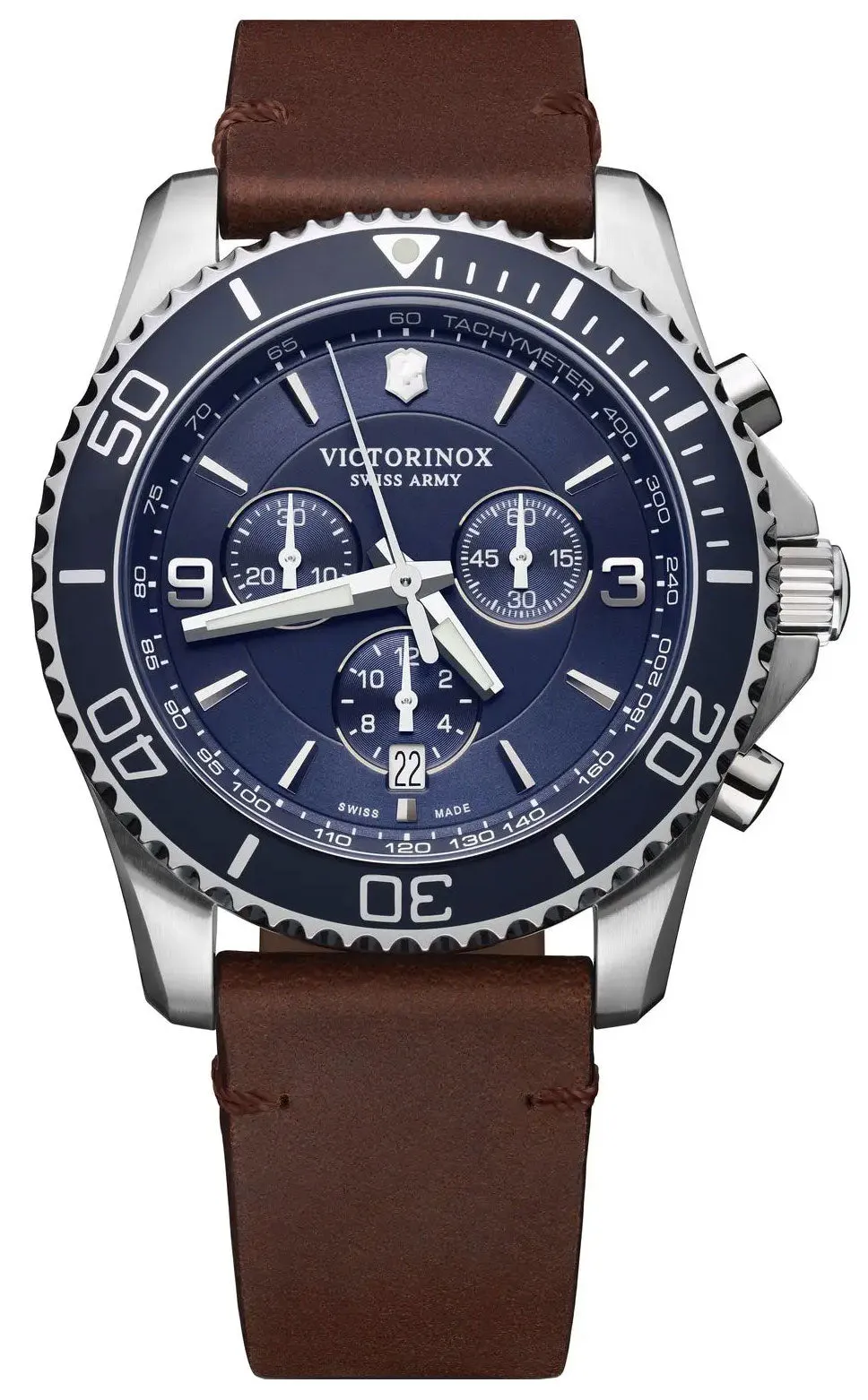 Victorinox Swiss Army Maverick Chronograph Edelstahl Braunleder Blaues Zifferblatt Datum Herrenuhr 241865 Victorinox Swiss Army Uhren