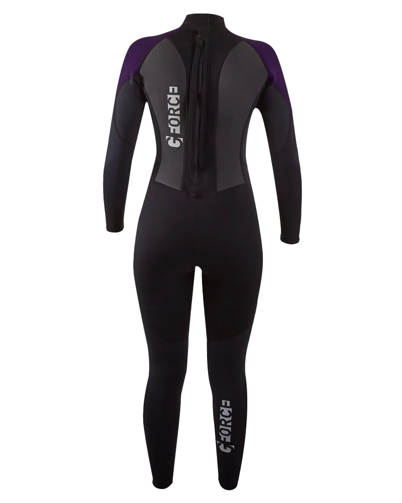 Damen G-Force 3/2mm Neoprenanzug mit Rückenzip in Schwarz & Maulbeere