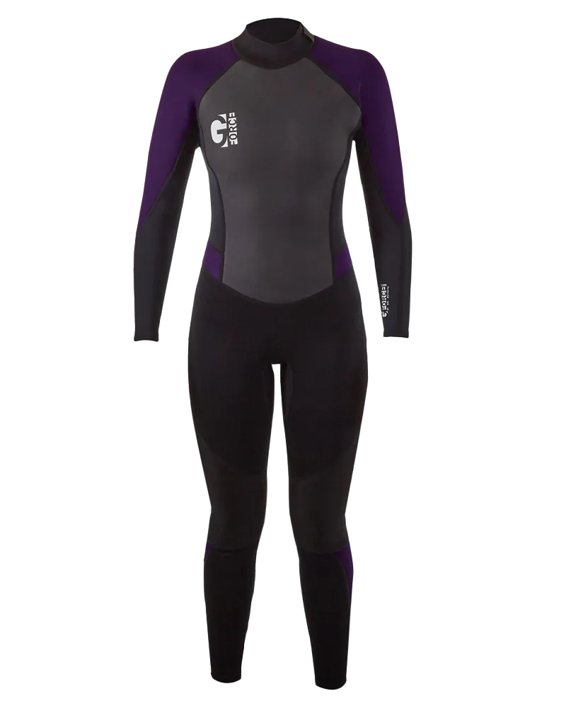 Damen G-Force 3/2mm Neoprenanzug mit Rückenzip in Schwarz & Maulbeere