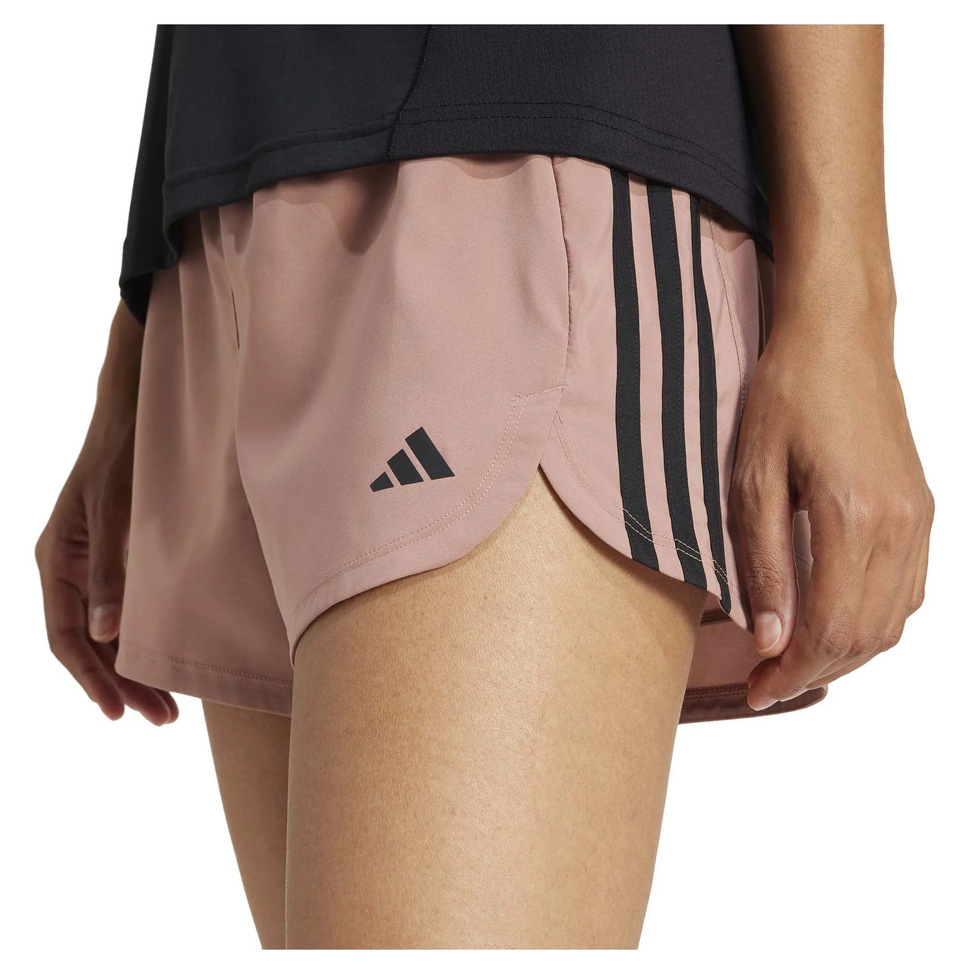 Damen Pacer Trainingsshorts mit 3 Streifen, gewebt, hoher Bund, 5 Zoll