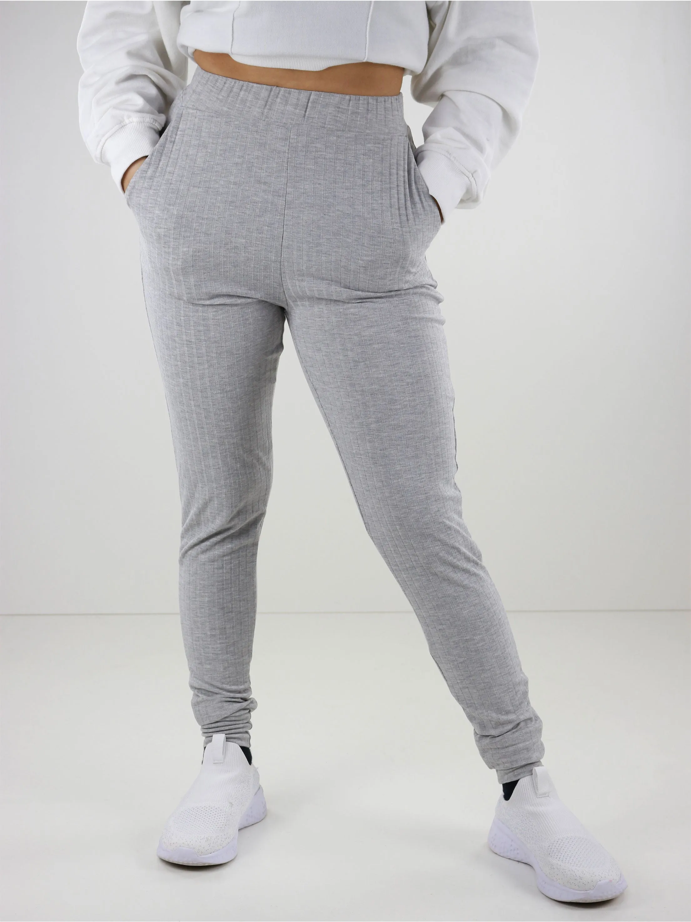 Damen Rippensport-Hose, Grau