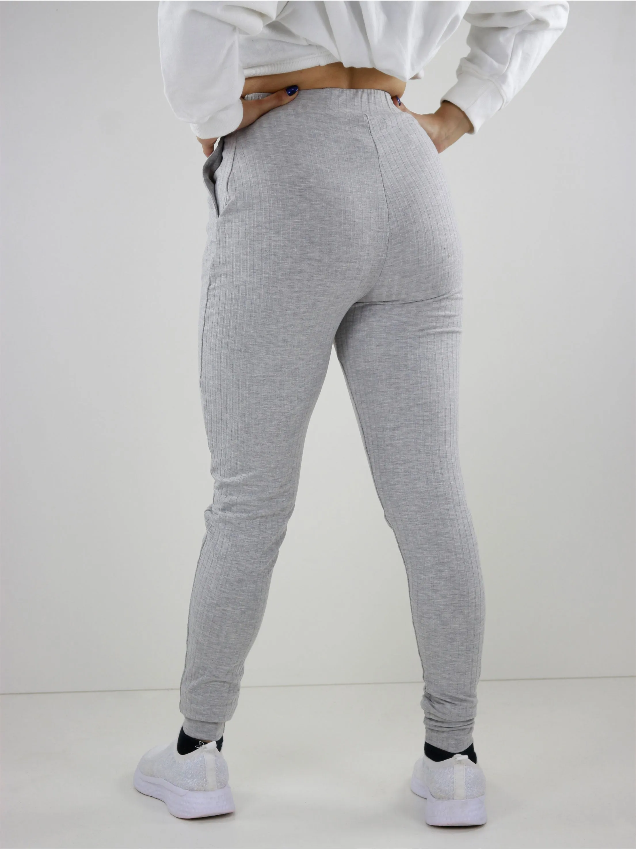 Damen Rippensport-Hose, Grau