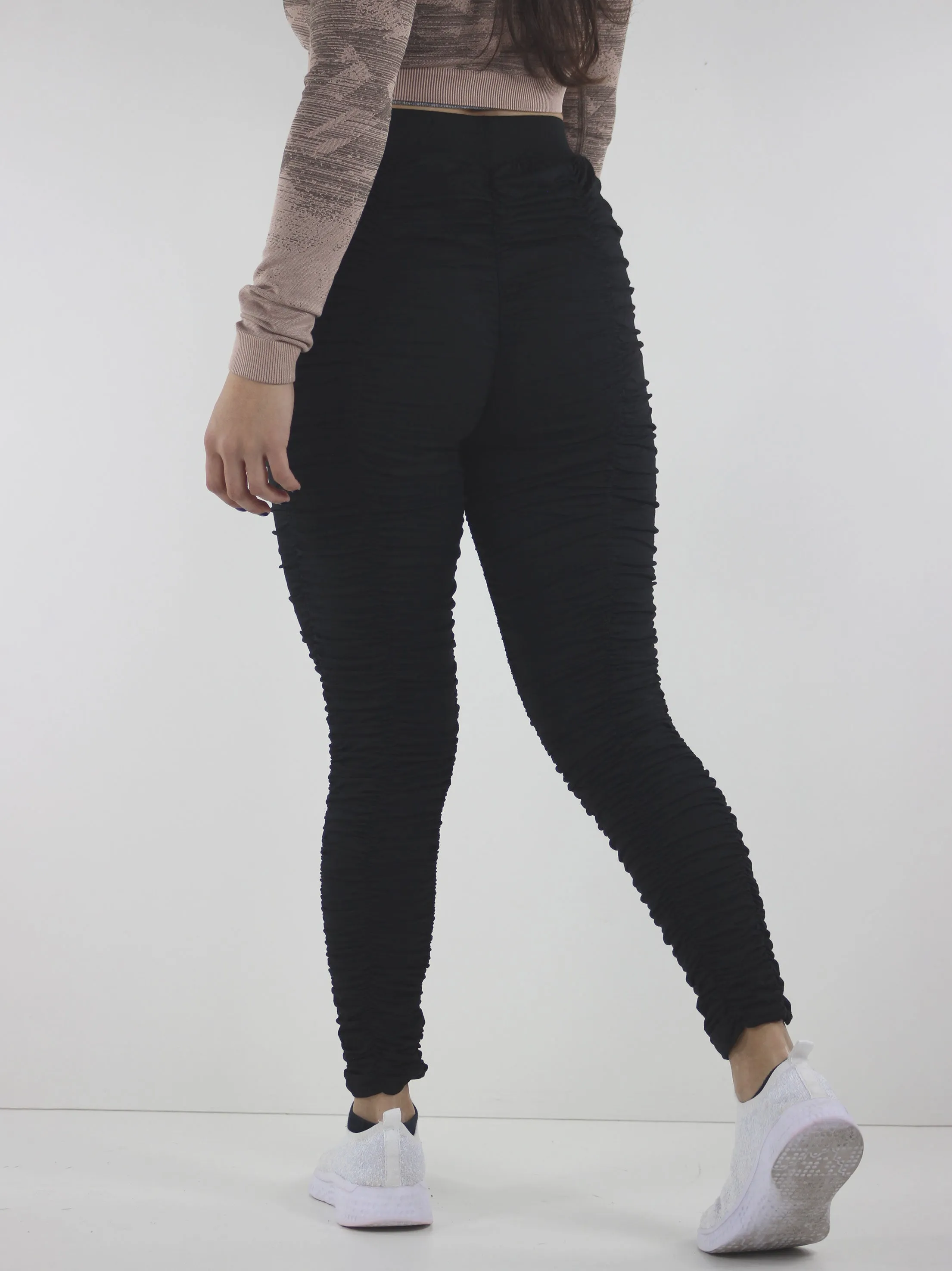 Damen-Rüschenleggings, Schwarz
