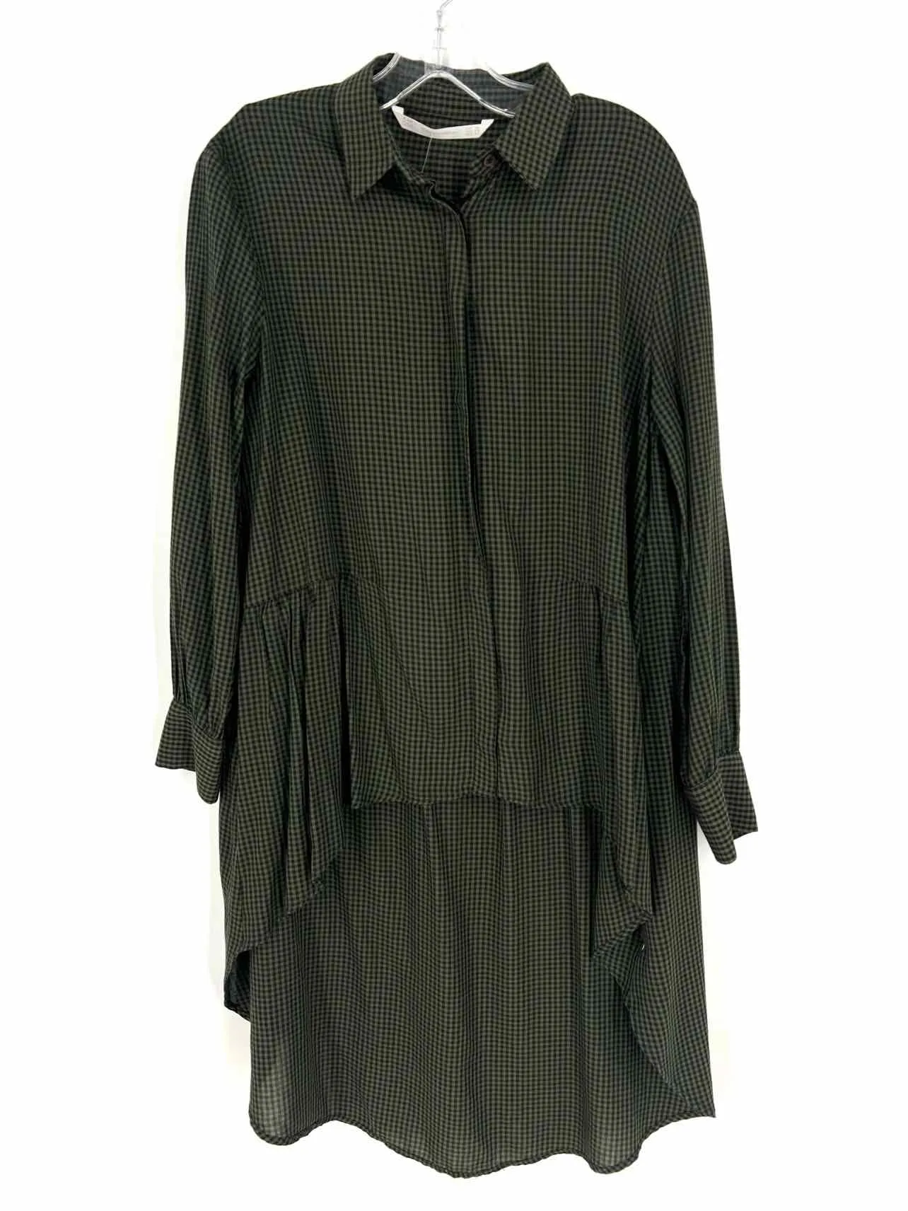 Zara Trafaluc Größe XS Grün/Schwarz Hi-Lo Gingham Bluse