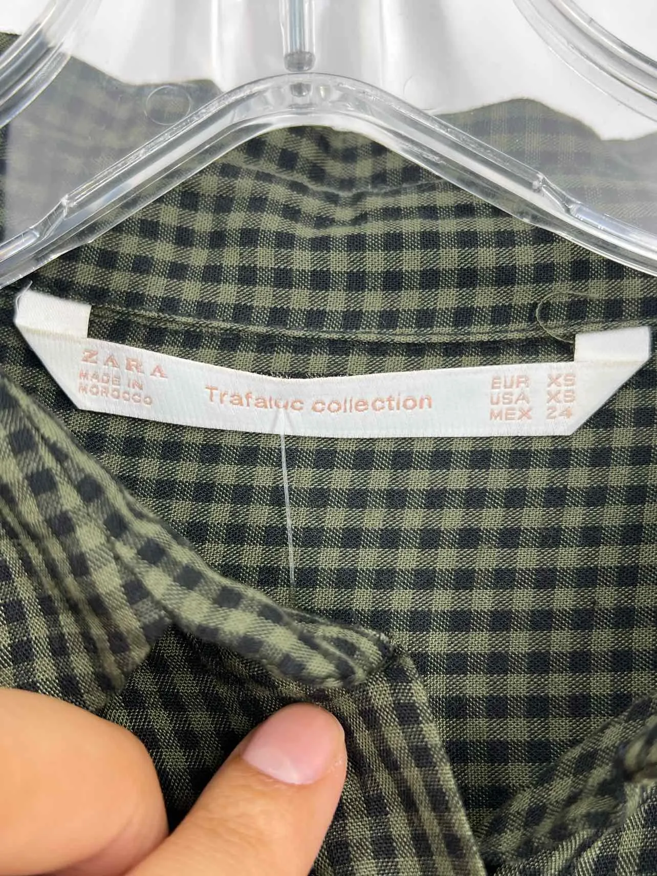 Zara Trafaluc Größe XS Grün/Schwarz Hi-Lo Gingham Bluse